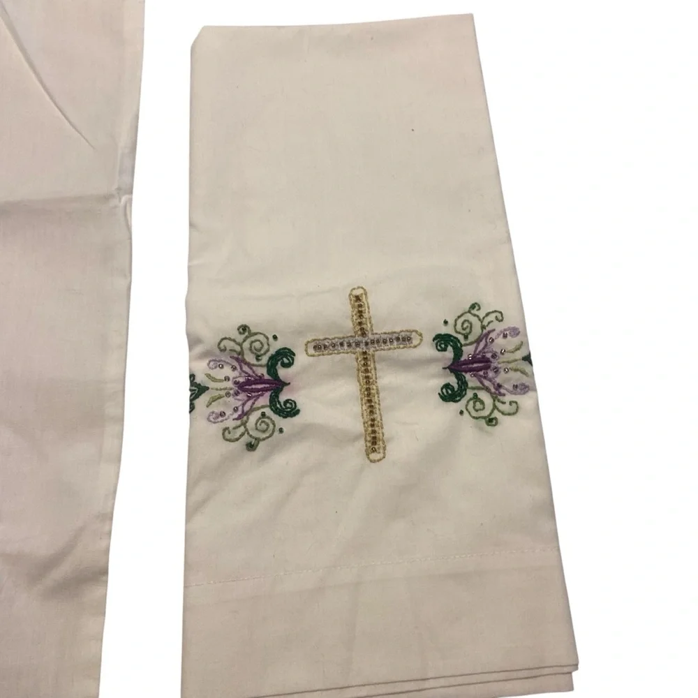 White Embroidered Tablecloth with Cross Design